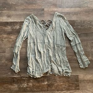Anthropologie POL bell sleeve lace-up blouse size M